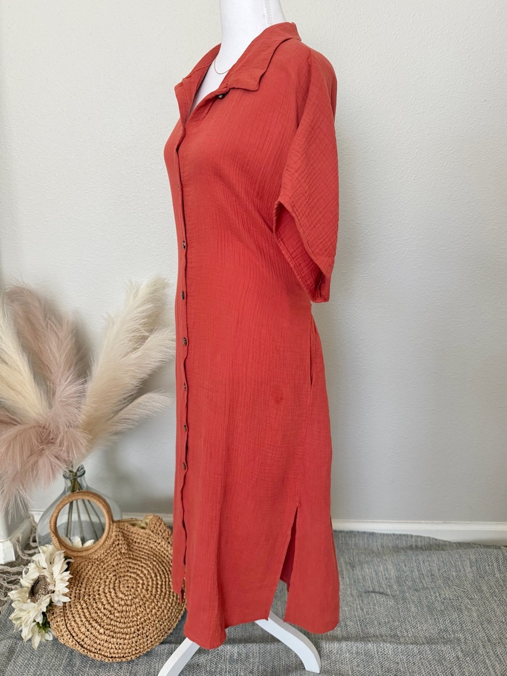 100% Cotton - Gilli Rust Shirt Dress with Button Front - Picture 15 of 17
